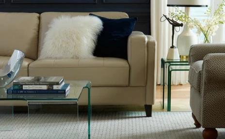 Cutting Edge area rug with beige sofa